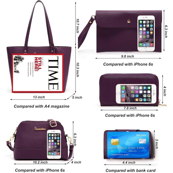 All-in-One Handbag Set for Women - Durable Faux Leather Design, 5 Bags Included - Picture 4 of 8